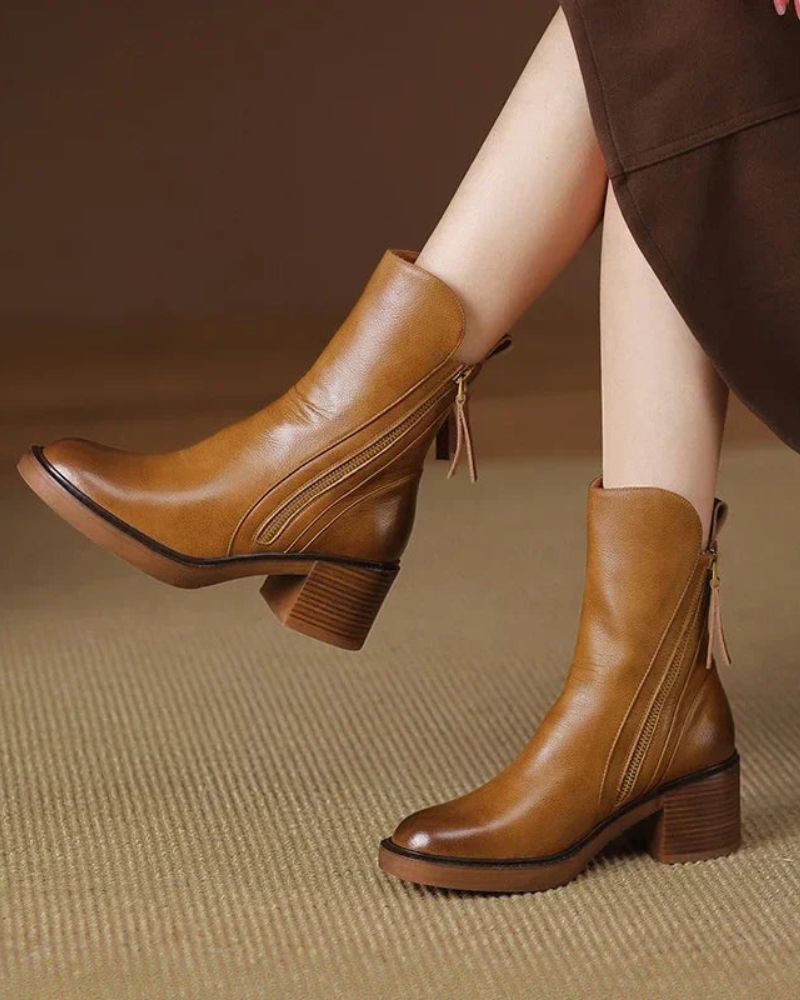 Alma | Botas de cuero con tacón cuadrado