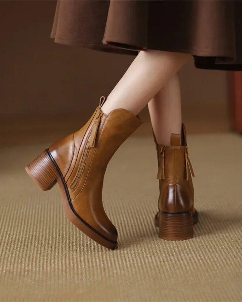 Alma | Botas de cuero con tacón cuadrado