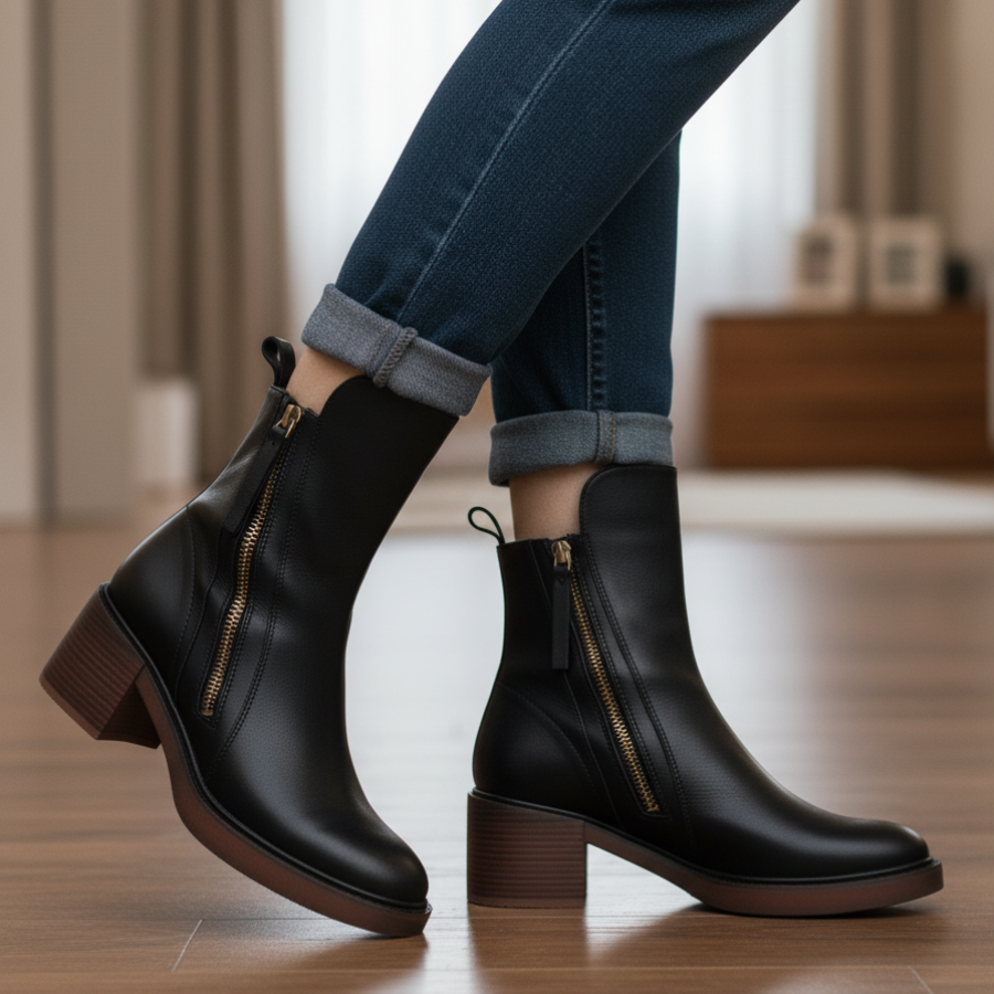 Alma | Botas de cuero con tacón cuadrado
