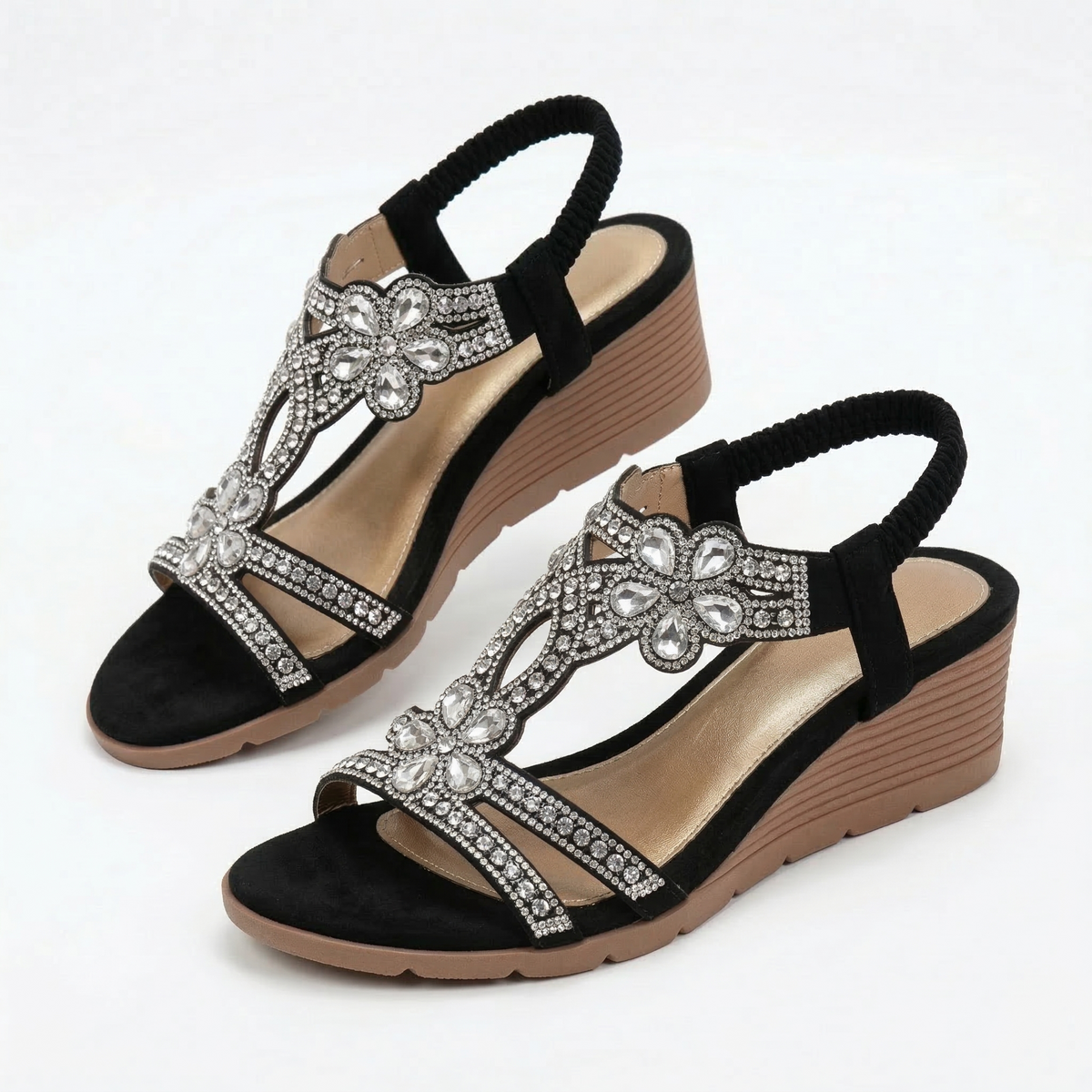 Lívia | Sandalias de cuña con pedrería y motivos florales