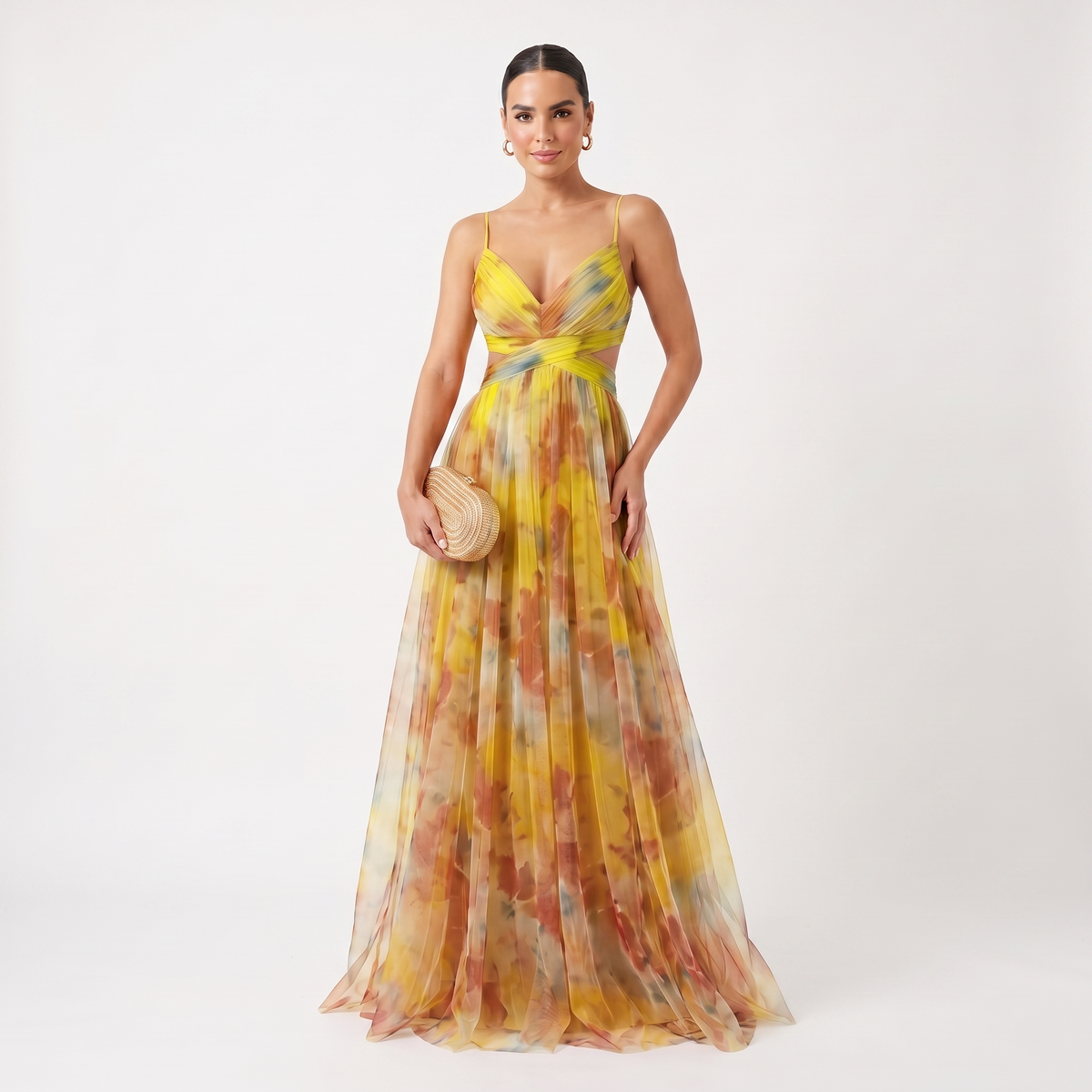 Helena | Vestido de gala en tul con estampado acuarela