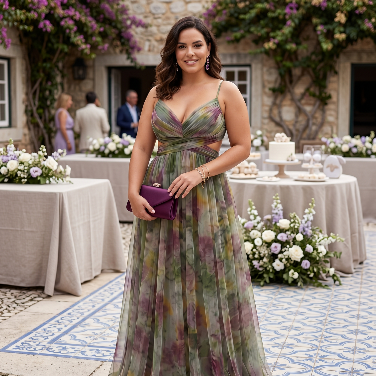 Helena | Vestido de gala en tul con estampado acuarela