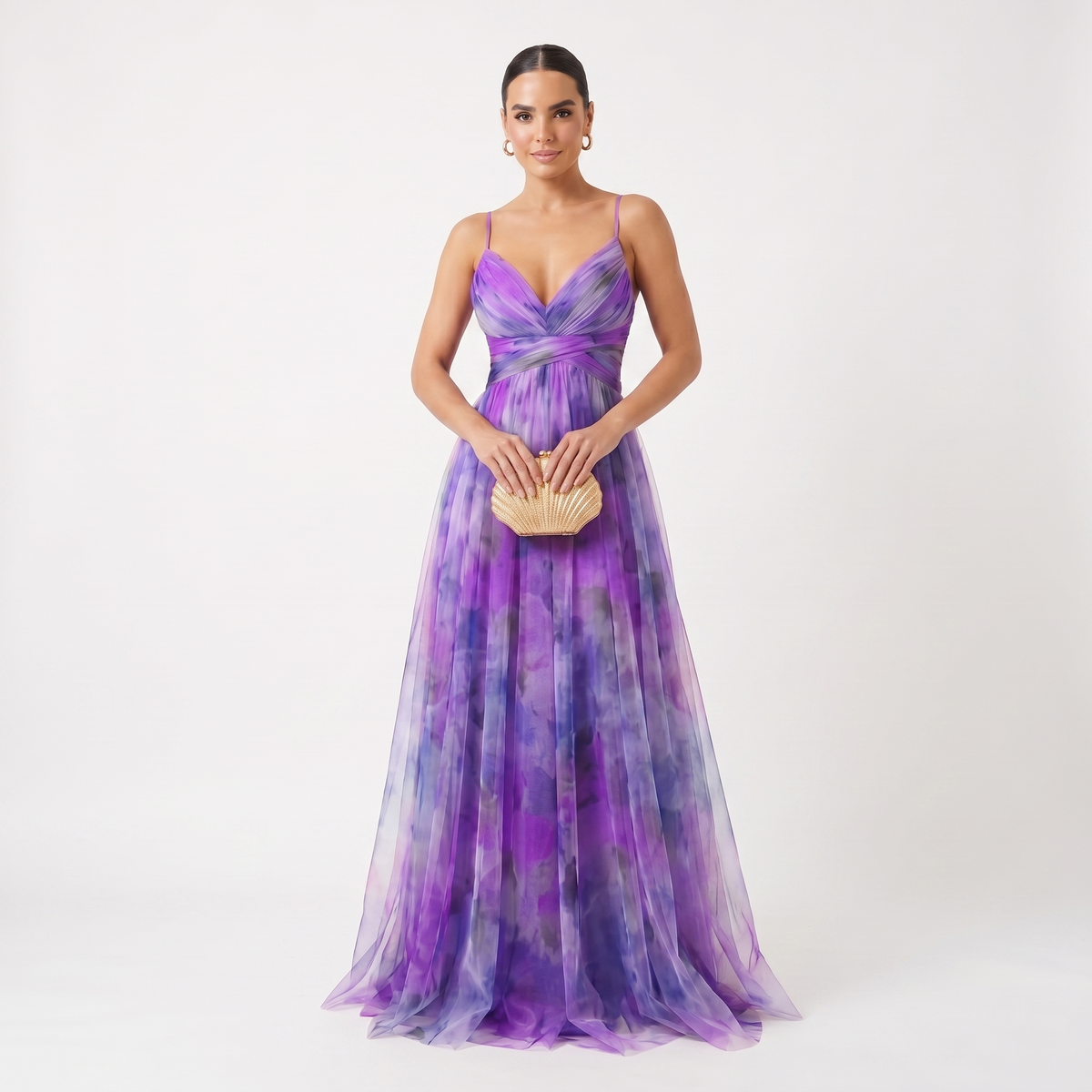 Helena | Vestido de gala en tul con estampado acuarela
