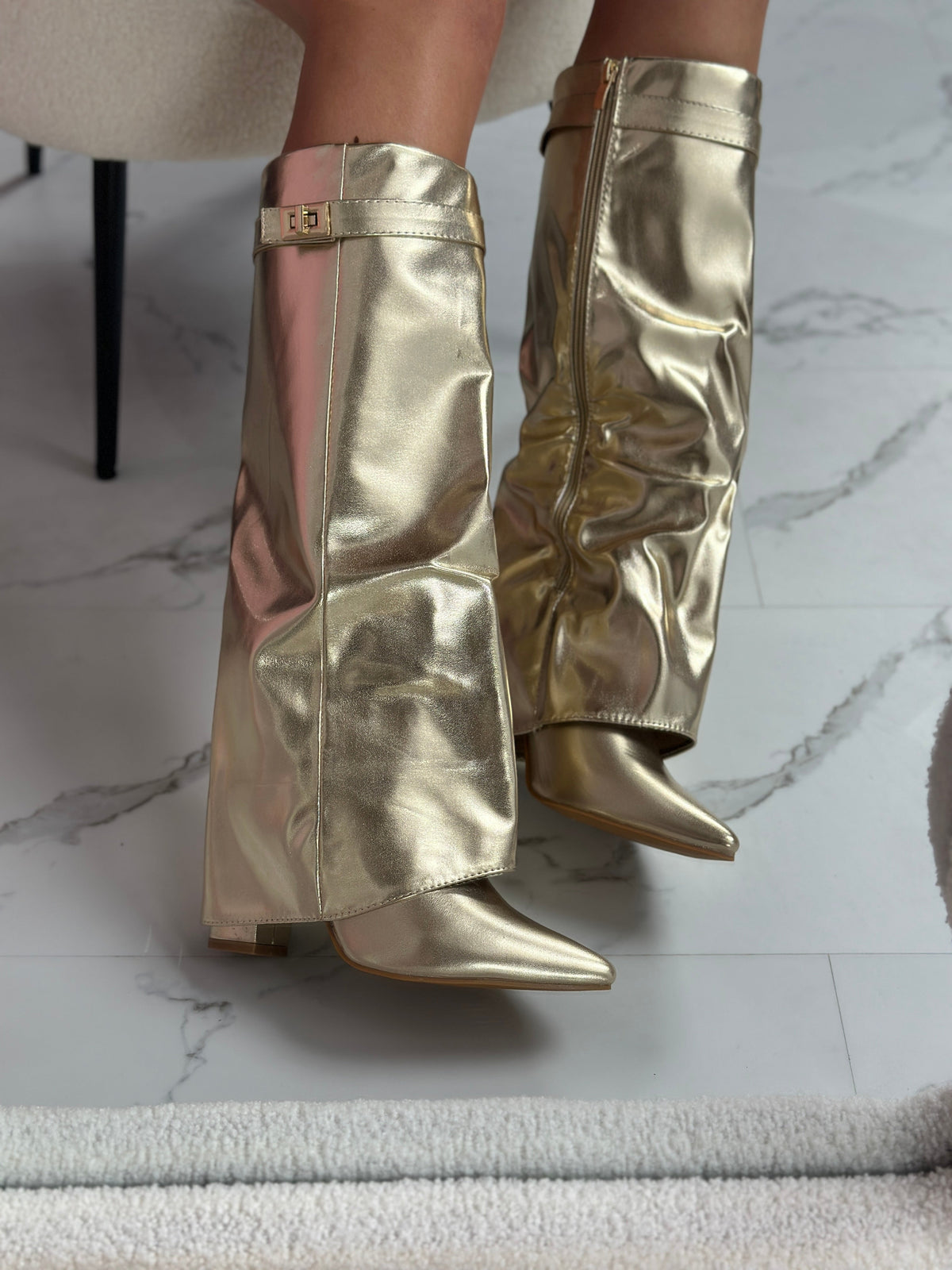 Nina | Botas de cuero dorado