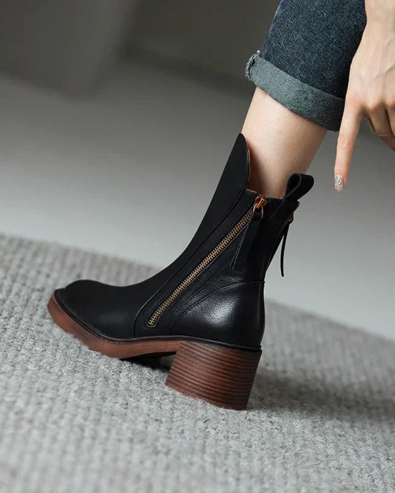 Alma | Botas de cuero con tacón cuadrado