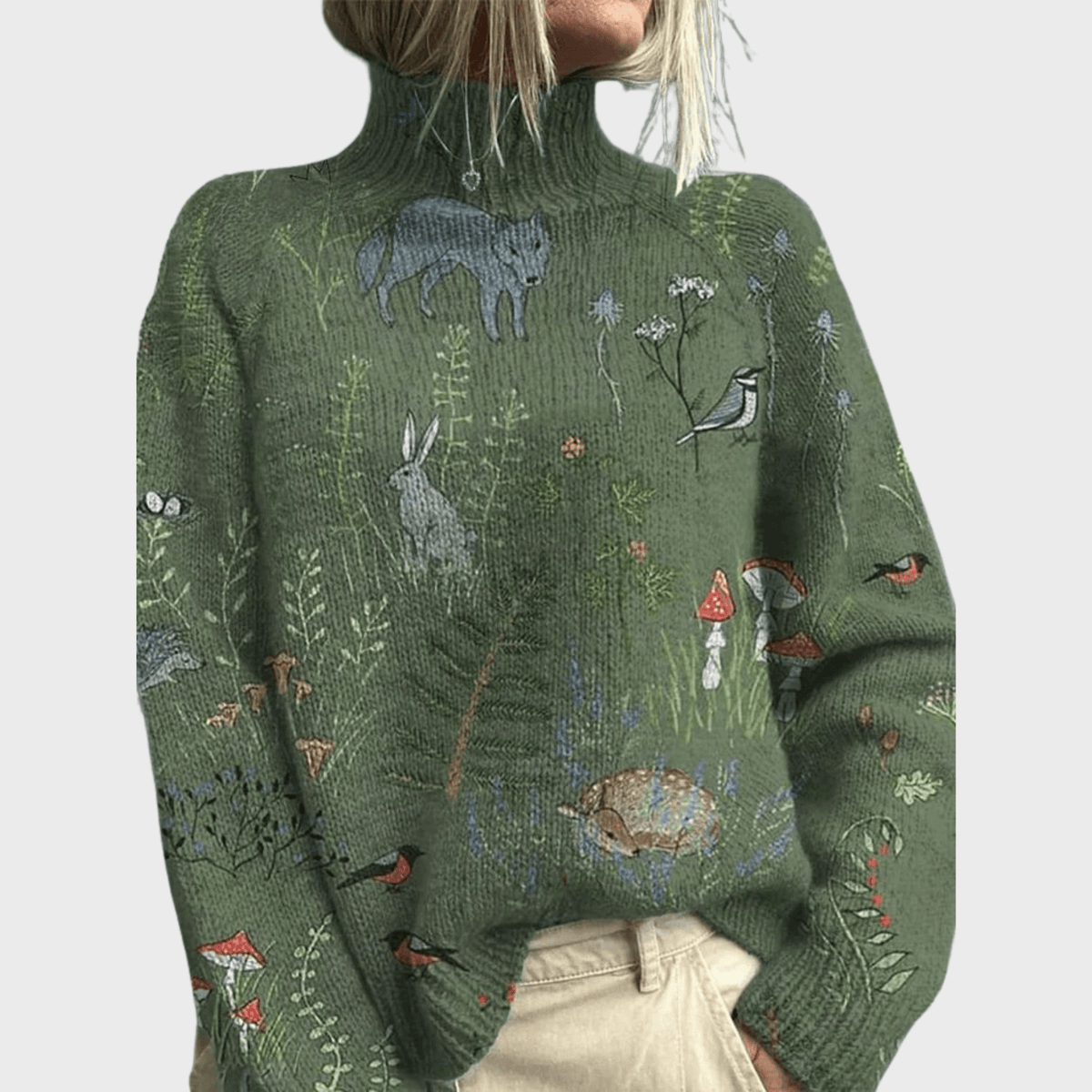 Laura | Suéter Verde Mujer con Estampado Natural