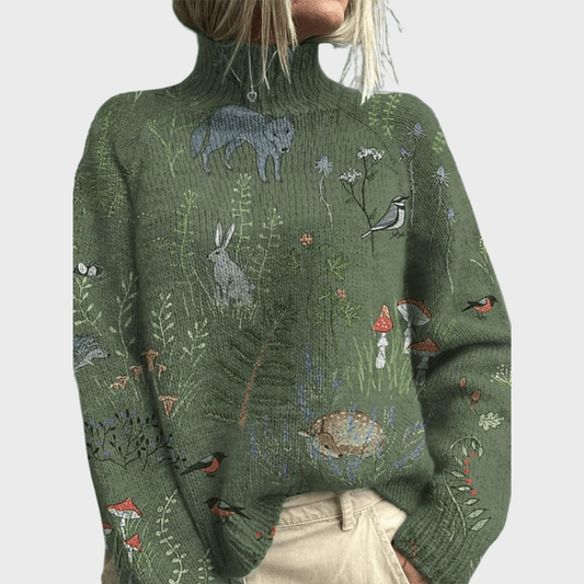 Laura | Suéter Verde Mujer con Estampado Natural