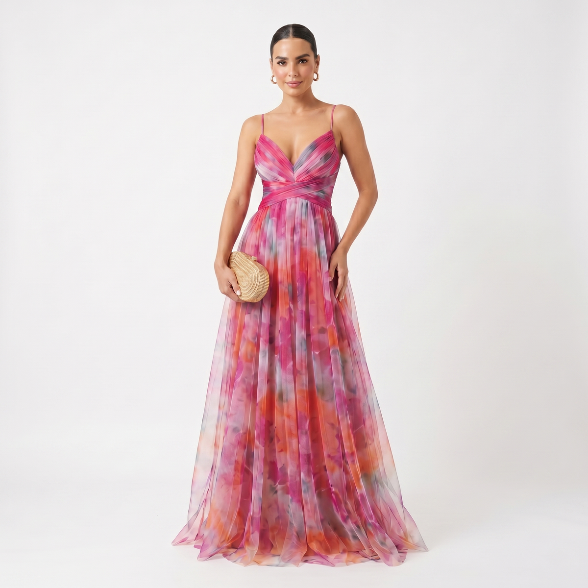 Helena | Vestido de gala en tul con estampado acuarela