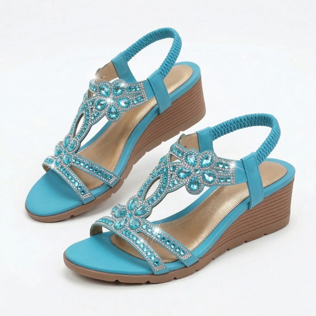 Lívia | Sandalias de cuña con pedrería y motivos florales