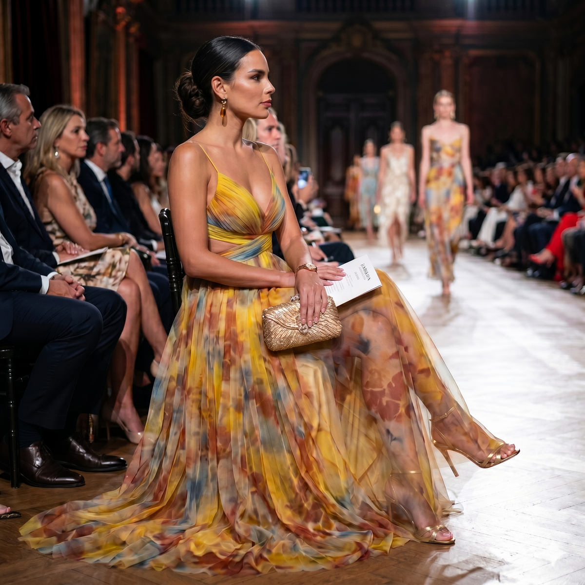 Helena | Vestido de gala en tul con estampado acuarela