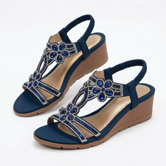 Lívia | Sandalias de cuña con pedrería y motivos florales