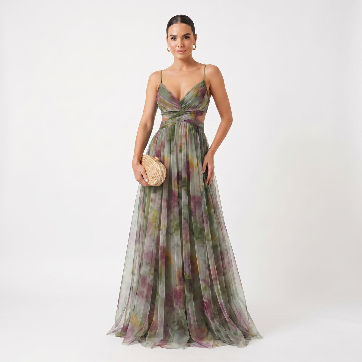 Helena | Vestido de gala en tul con estampado acuarela