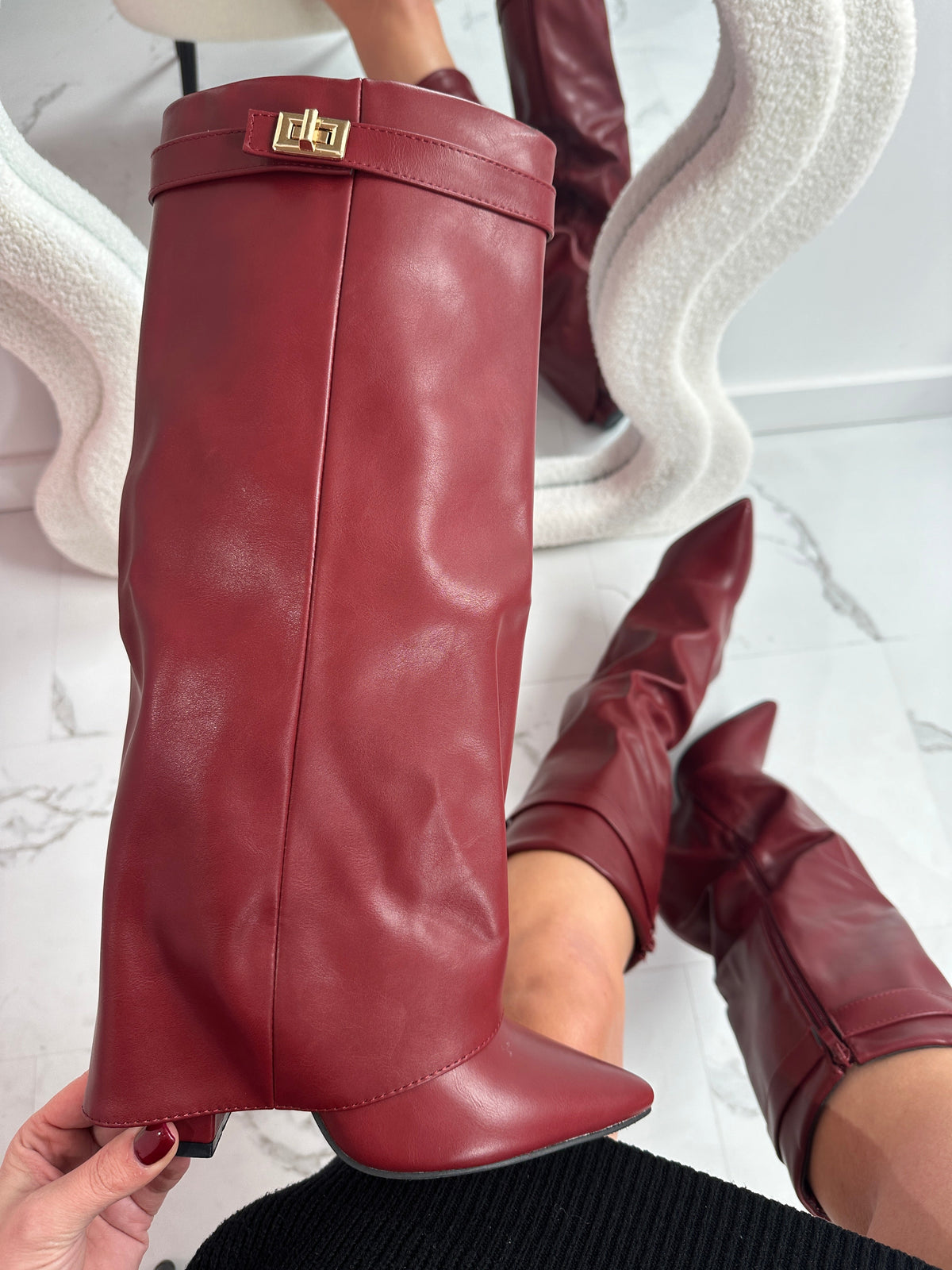 Martina | Botas de cuero color burdeos