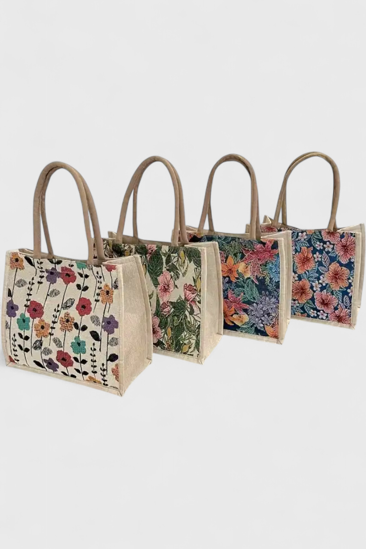 Bolsa de Yute Ecológica con Estampado Floral